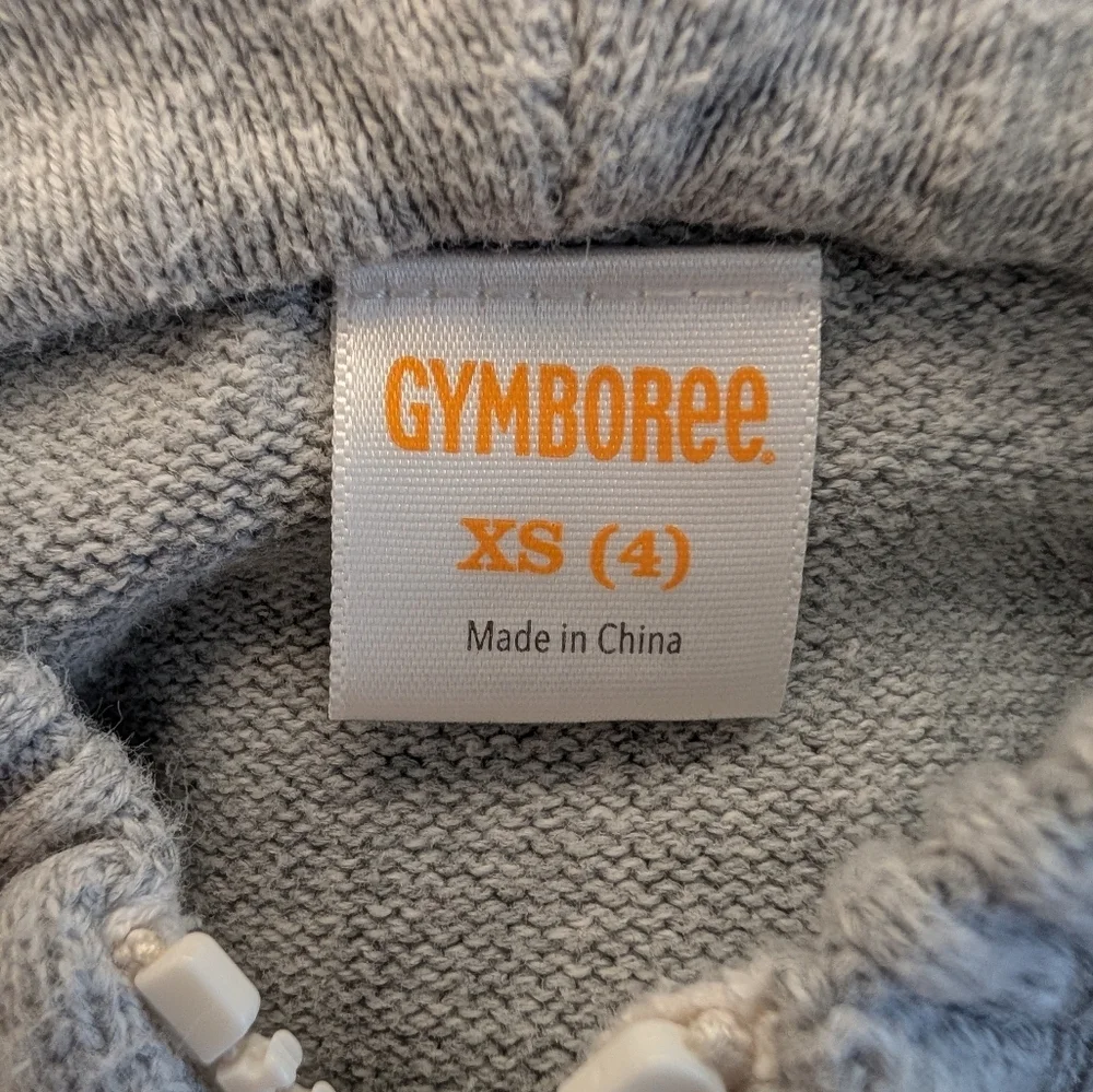 Gymboree Girls Zip-Up Hooded Sweater Jacket Gray and Cream Cotton Size XS 4